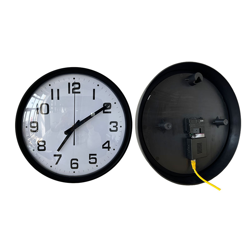 Horloge murale analogique ronde noire PoE NTP IP de 13,7 pouces, horloge murale analogique NTP