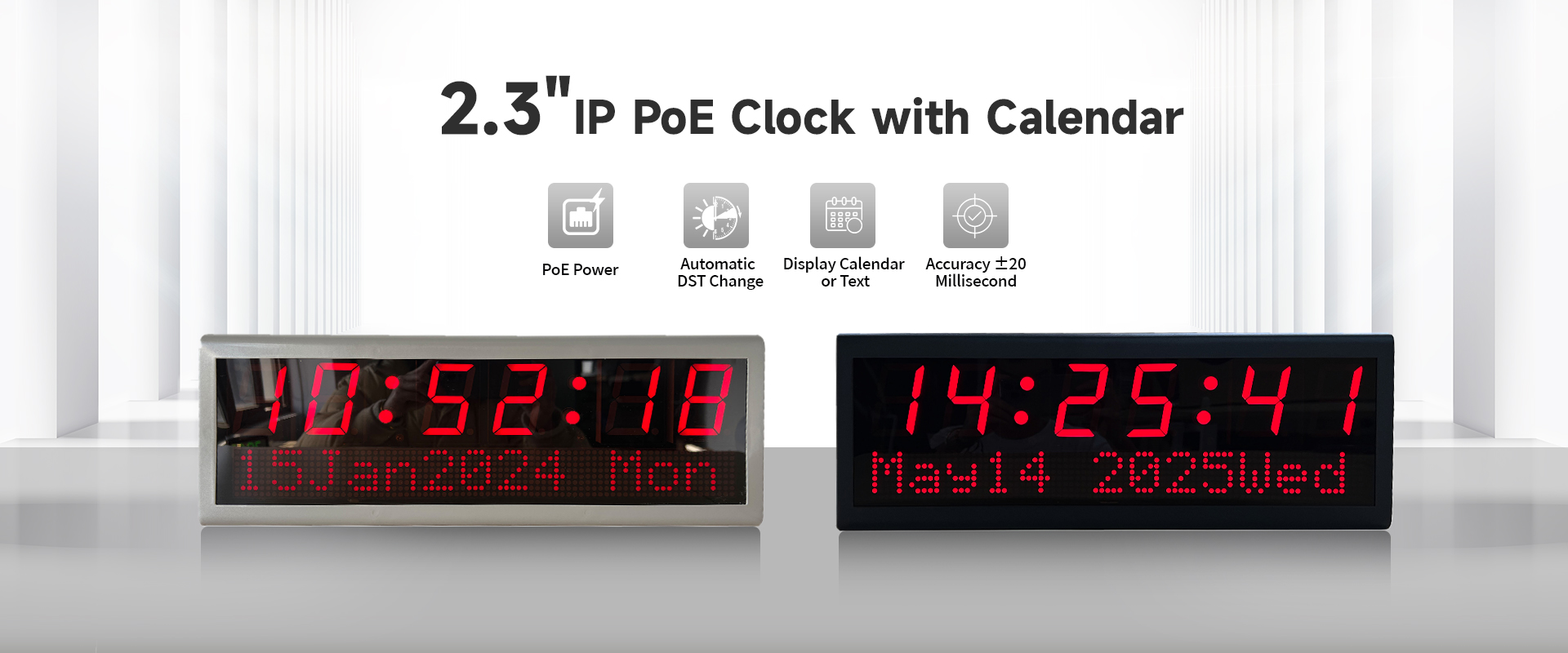 Horloge calendrier numérique IP PoE